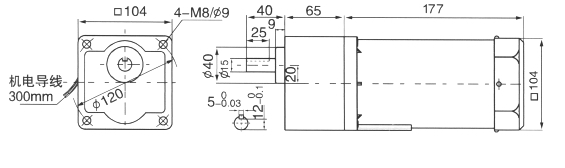 Drawing of 120W GK Constant Speed Geared Motor, Shaft Size 15mm