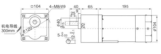 Drawing of 120W Constant Speed Geared Motor with Brake, Shaft Size 15mm