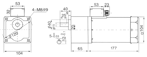 Drawing of 120W Geared Motor with Junction Box, Shaft Size 15mm