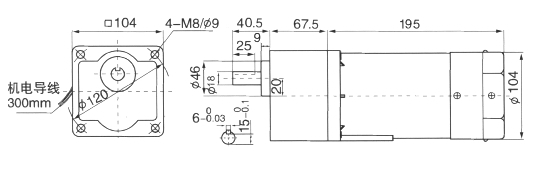 Drawing of 120W Constant Speed Geared Motor with Brake, Shaft Size 18mm