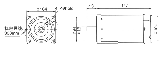 Drawing of 120W Circular Shaft Geared Motor, Gearbox Size 104*104mm