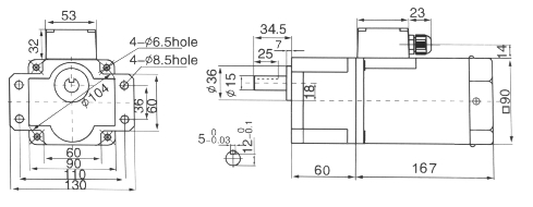 Drawing of 140W GS Geared Motor with Junction Box