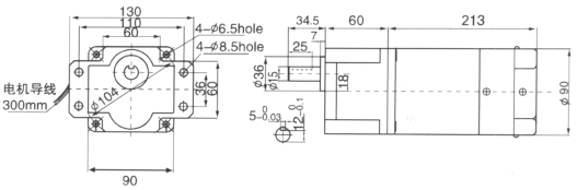 Drawing of 140W GS Variable Speed Geared Motor with Brake