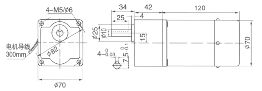 Drawing of 15W Constant Speed Geared Motor with Brake