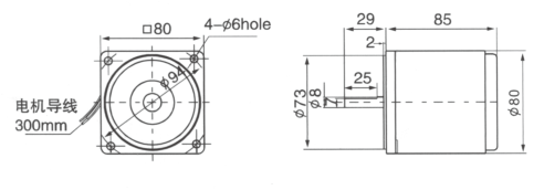 Drawing of 25W Circular Shaft Geared Motor