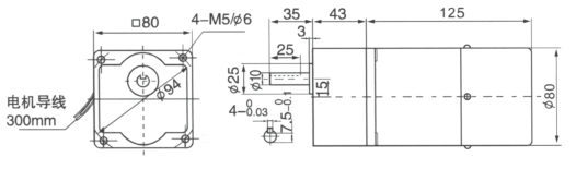 Drawing of 25W Constant Speed Geared Motor with Brake