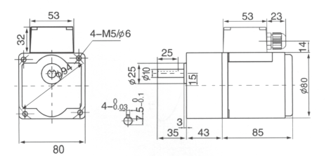 Drawing of 25W Geared Motor with Junction Box