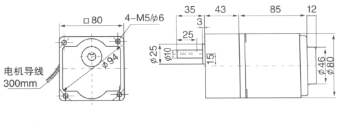 Drawing of 25W Variable Speed Geared Motor