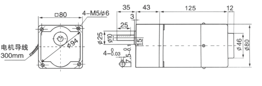 Drawing of 25W Variable Speed Geared Motor with Brake