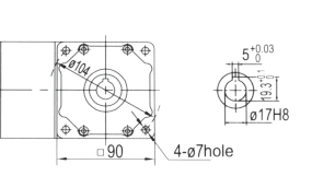 Drawing of 5GU 40W to 140W Right Angle Geared Motor with Hollow Output Shaft