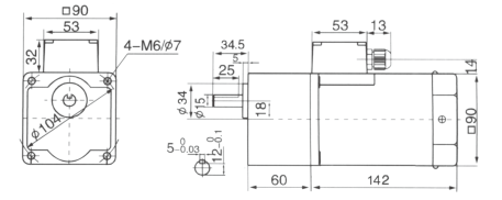 Drawing of 60W GK Geared Motor with Junction Box