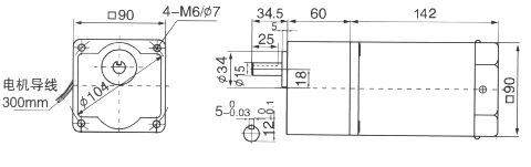 Drawing of 60W GK Variable Speed Geared Motor